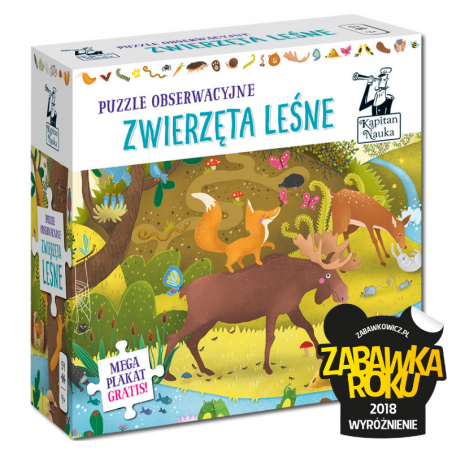 Puzzle obserwacyjne 54 el. Zwierzęta leśne. Kapitan Nauka