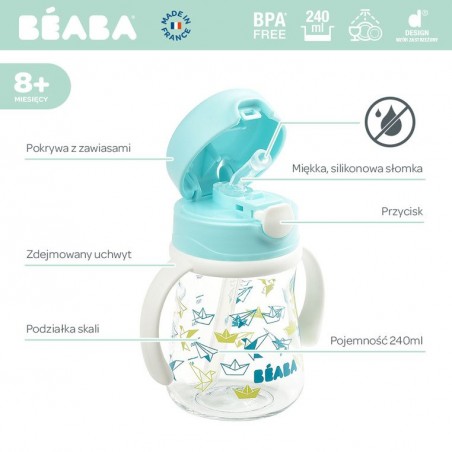 Bidon tritanowa butelka ze słomką 240 ml Light blue - Beaba