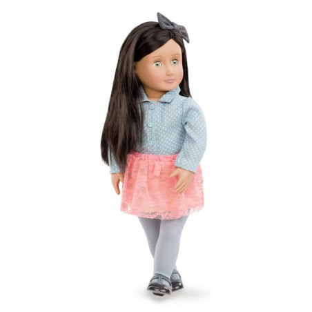 Our Generation - Elyse lalka brunetka w jeansowej koszuli i koronkowej spódniczce