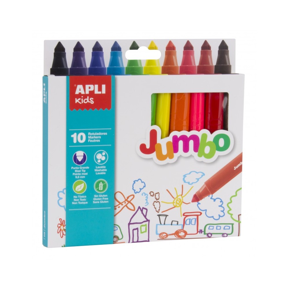 Flamastry łatwo zmywalne 10 kolorów Jumbo – Apli Kids