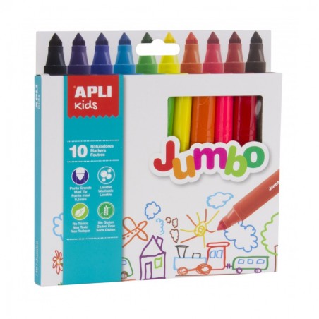 Flamastry łatwo zmywalne 10 kolorów Jumbo – Apli Kids