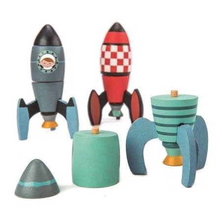 Drewniane rakiety kosmiczne, zabawka konstrukcyjna - Tender Leaf Toys