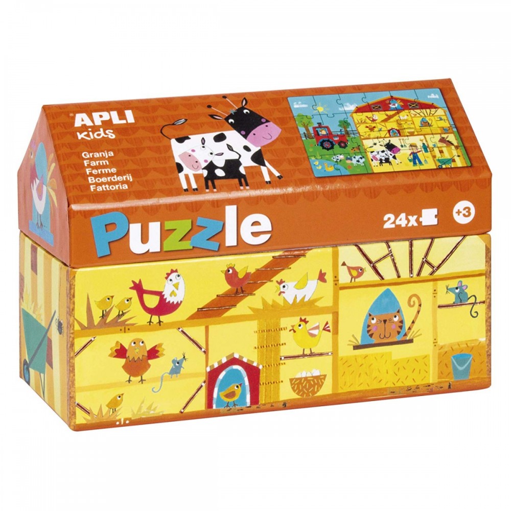 Puzzle Na wsi 24 el. w kartonowym domku - Apli Kids