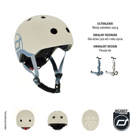 Ultralekki Kask Ochronny z Lampką LED na Hulajnogę i Rower  dzieci 1-5 lat Ash - Scoot & Ride