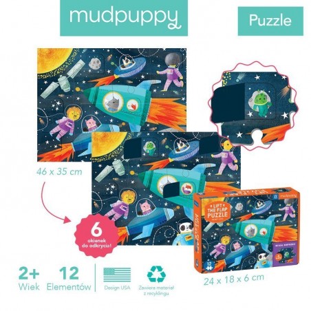 Puzzle z otwieranymi okienkami Kosmos 12 elementów - Mudpuppy