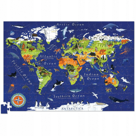 Puzzle 200 el. w Tubie Mapa Świata Zwierząt - Crocodile Creek