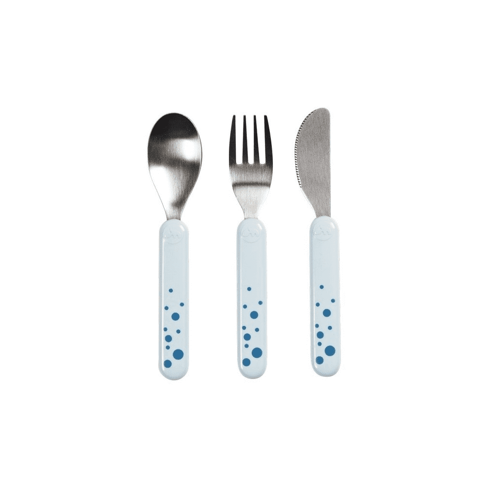 Sztućce dziecięce widelec, nóż i łyżeczka Blue Dots - Done by Deer