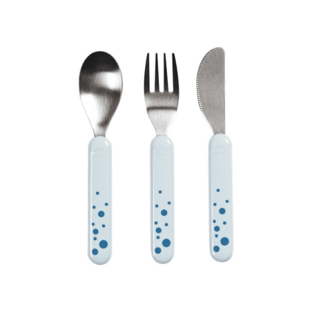 Sztućce dziecięce widelec, nóż i łyżeczka Blue Dots - Done by Deer