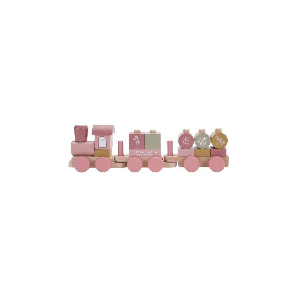 Drewniany Pociąg z Klockami Różowy - Little Dutch