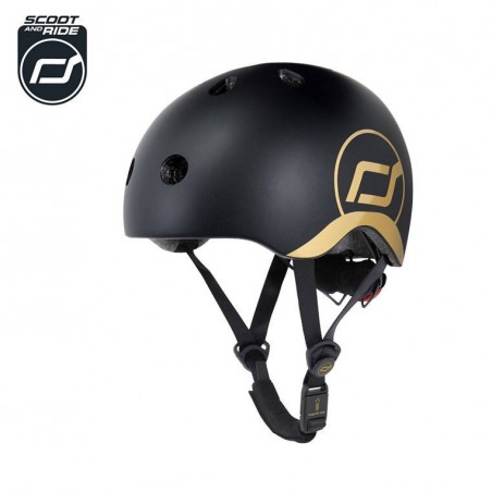 Ultralekki Kask Ochronny z Lampką LED na Hulajnogę i Rower  dzieci 1-5 lat Black & Gold - Scoot & Ride