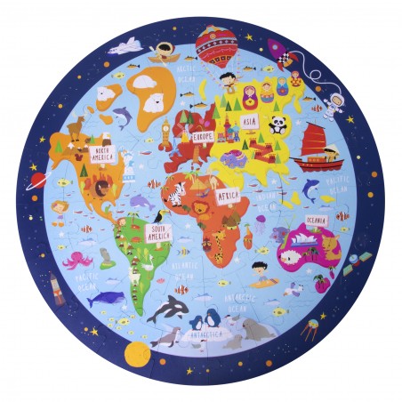 Okrągłe Puzzle 48 el. w Tubie Mapa Świata  - Apli Kids