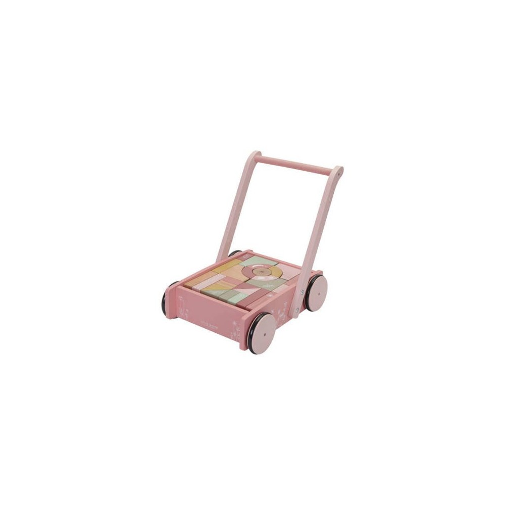 Wózek z Klockami Pchacz Flowers róż - Little Dutch