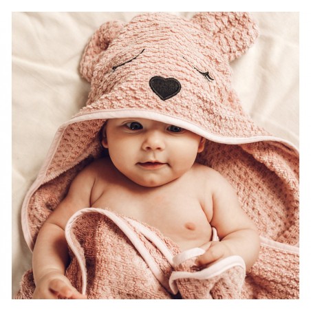 Ręcznik Bambusowy 90 x 85 cm Różowy Miś - BabySteps