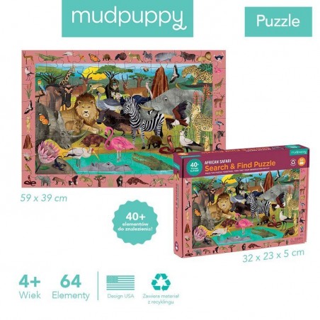 Puzzle obserwacyjne Safari 64 el. z plakatem - Mudpuppy