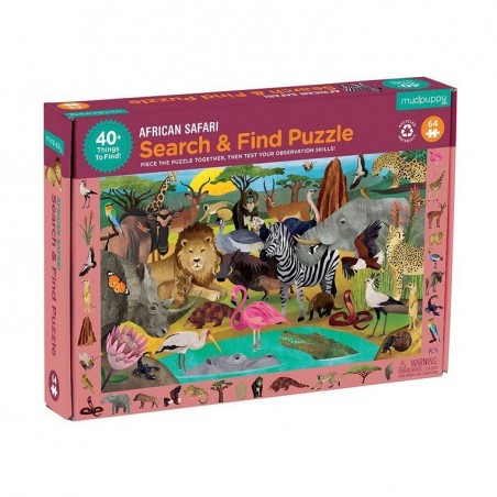 Puzzle obserwacyjne Safari 64 el. z plakatem - Mudpuppy