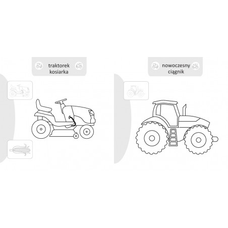 Malowanie-doklejanie. Pojazdy na wsi. Kolorowanka z Naklejkami