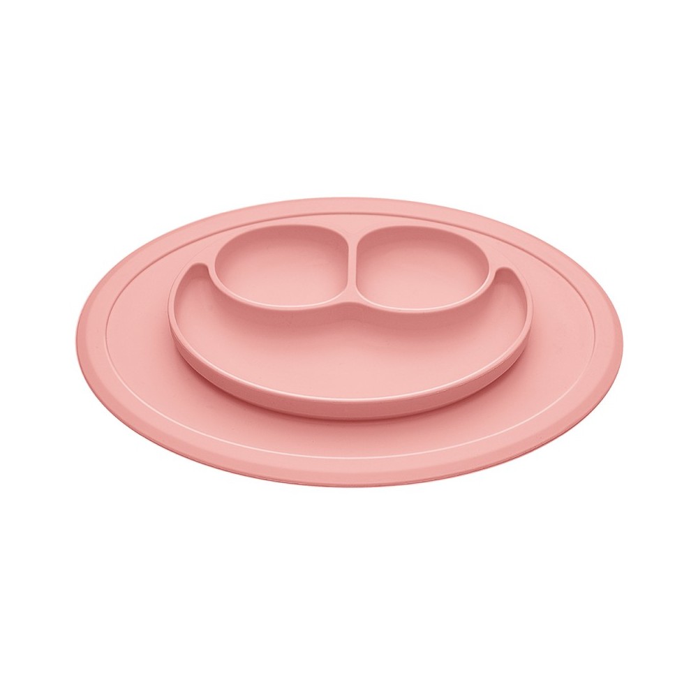 Silikonowy talerzyk z podkładką Uśmiech różowy - Bi-bi