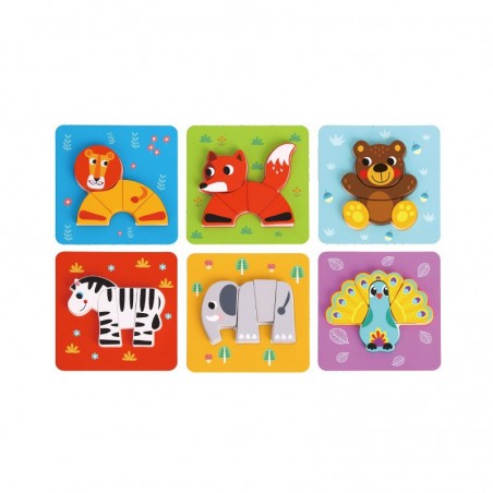 Drewniane Układanki 6w1 Puzzle Zwierzęta - Tooky Toy