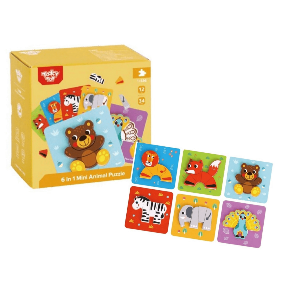 Drewniane Układanki 6w1 Puzzle Zwierzęta - Tooky Toy
