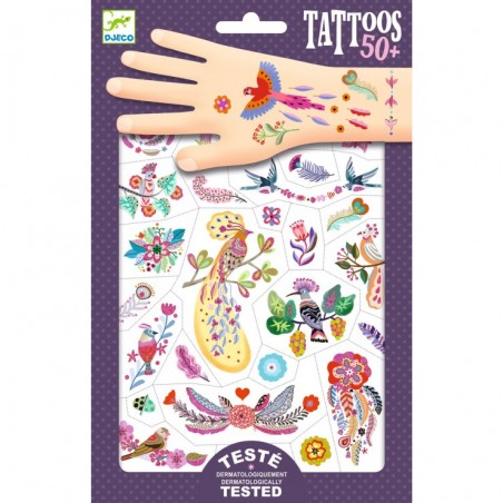 Metaliczne Tatuaże dla Dzieci Egzotyczne Ptaki i Pióra - Djeco
