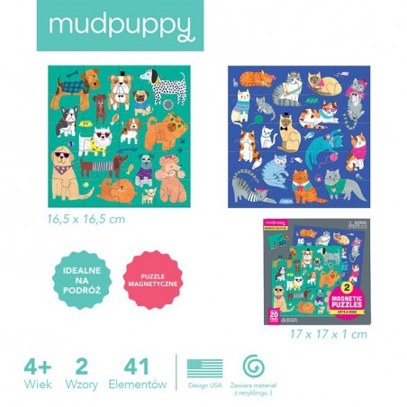 Puzzle Magnetyczne 2 obrazki Psy i Koty - Mudpuppy