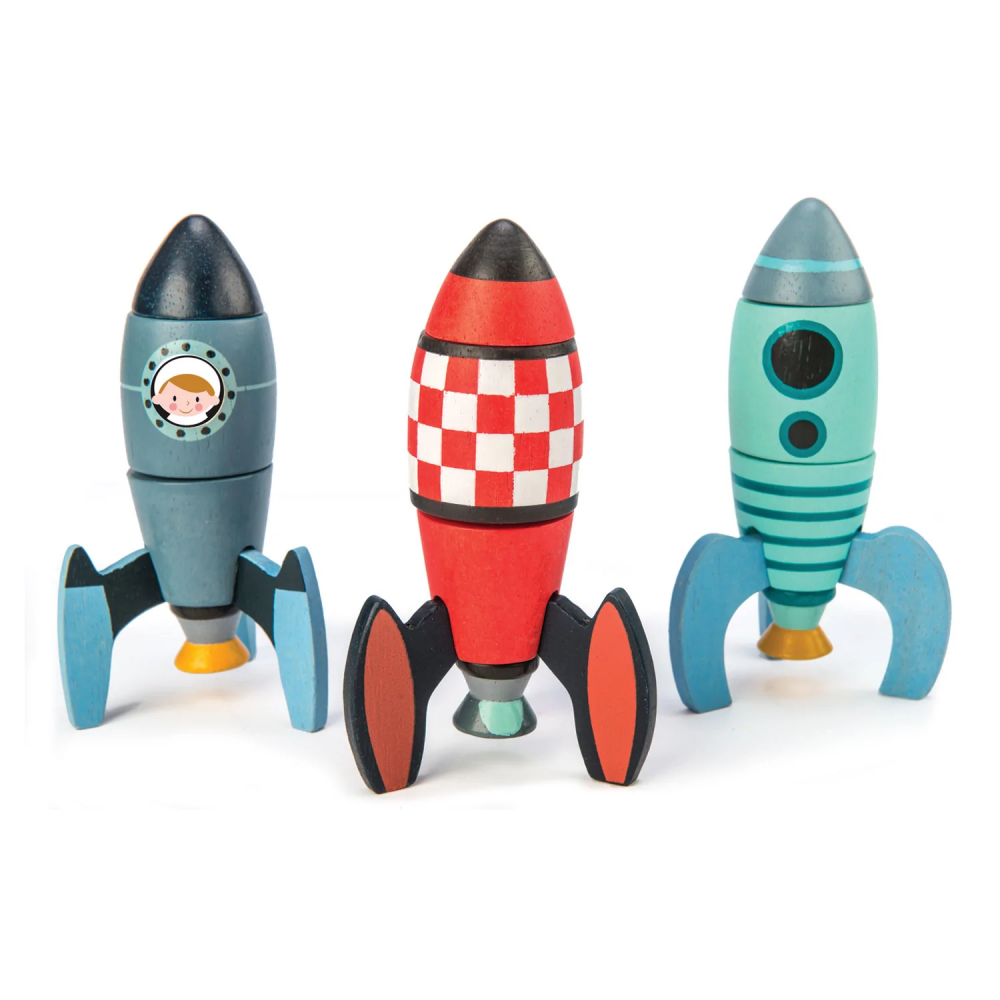 Drewniane rakiety kosmiczne, zabawka konstrukcyjna - Tender Leaf Toys