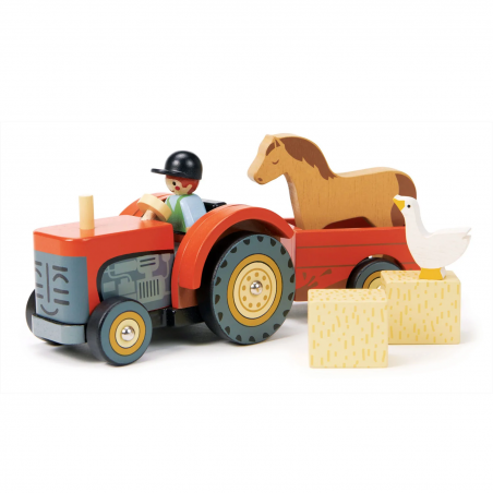 Drewniany Traktor z Przyczepą i Akcesoriami - Tender Leaf Toys