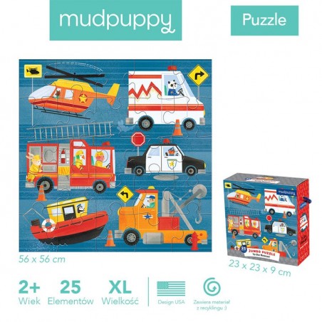 Puzzle Podłogowe Jumbo Pojazdy Ratunkowe 25 el. - Mudpuppy