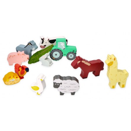 Drewniane Figurki Zwierzęta z Farmy i Traktor - Lelin