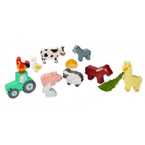 Drewniane Figurki Zwierzęta z Farmy i Traktor - Lelin