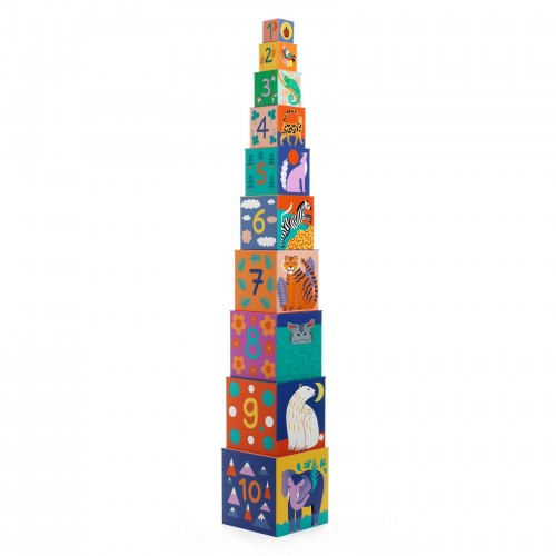 Wieża z Kartonowych Klocków Dzikie Zwierzęta - Djeco