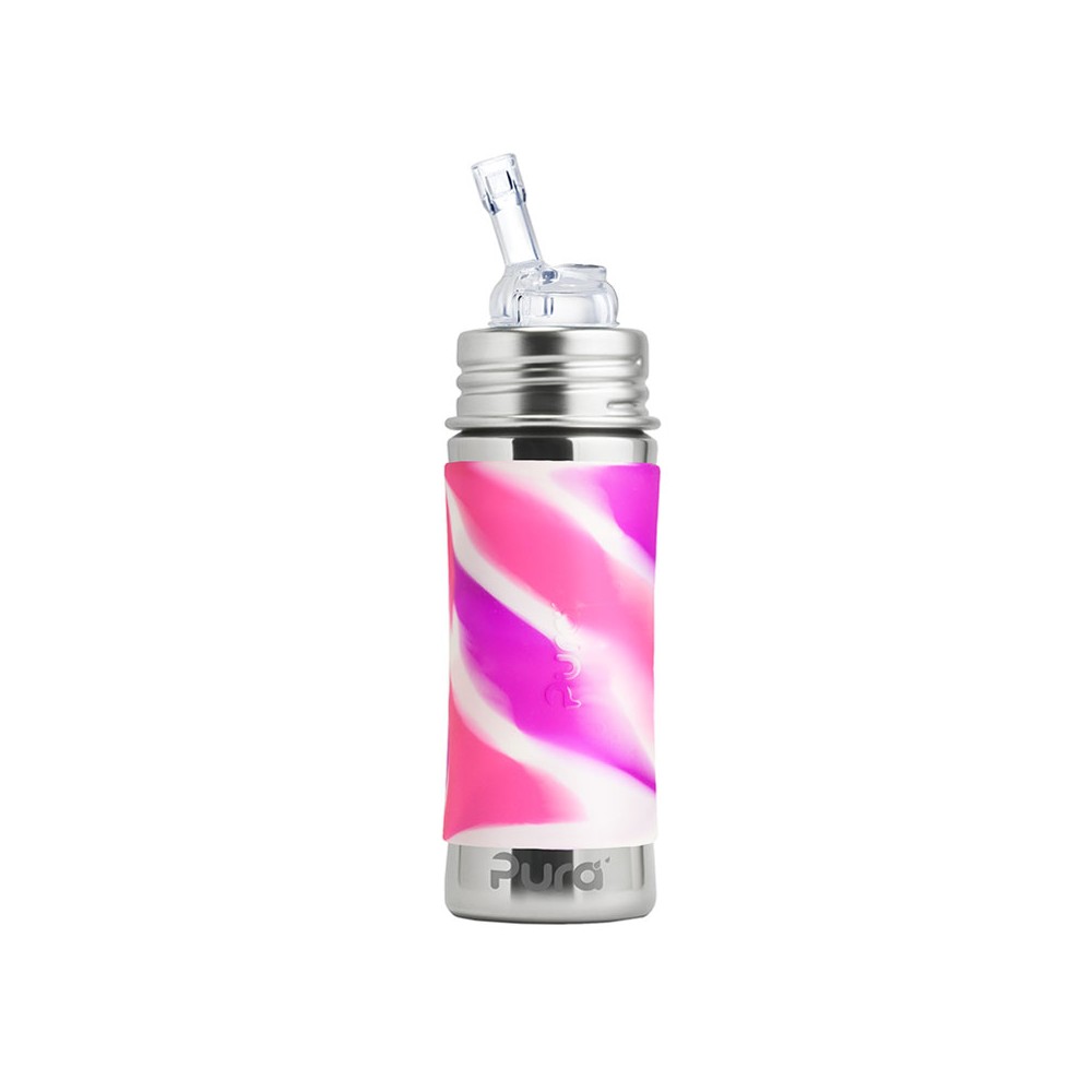 Termobutelka ze Słomką 260 ml Różowa Swirl- Pura Kiki