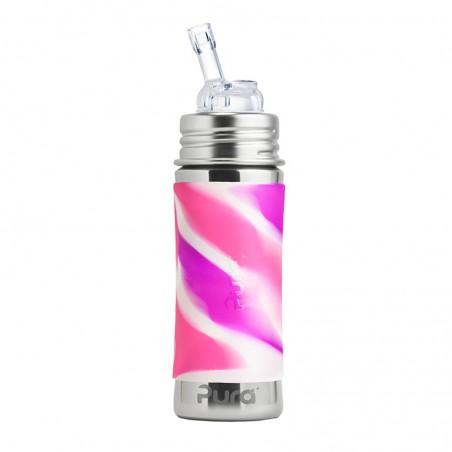 Termobutelka ze Słomką 260 ml Różowa Swirl- Pura Kiki