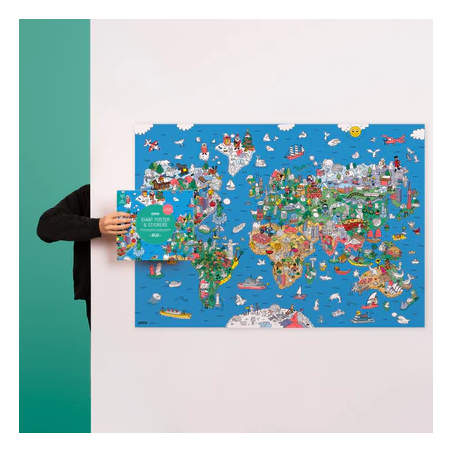 Plakat z Naklejkami Atlas Mapa Świata - omy
