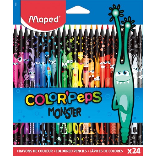 Kredki Ołówkowe Trójkątne 24 kolory Monster - Maped