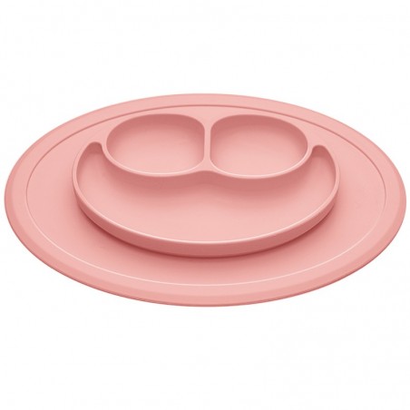 Silikonowy talerzyk z podkładką Uśmiech różowy + Kubek Bi-bi