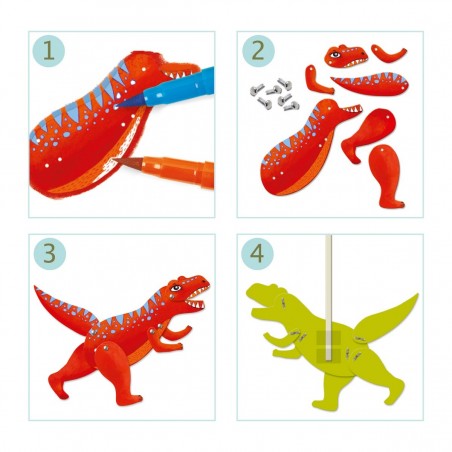 Ruchome Dinozaury do Złożenia i Kolorowania - Djeco