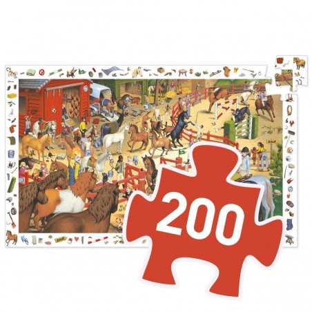 Puzzle obserwacyjne Konie 200 el. z plakatem - Djeco