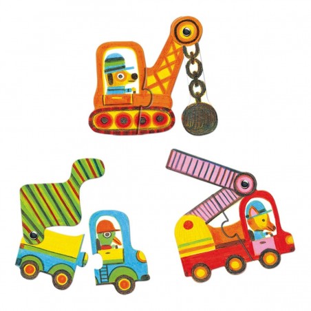 Puzzle dwuelementowe ruchome Pojazdy - Djeco