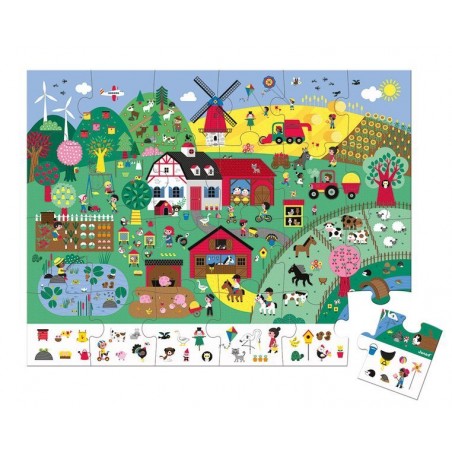 Puzzle obserwacyjne w walizce Farma 24 el. - Janod