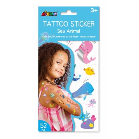Błyszczące Tatuaże dla dzieci Wodne zwierzęta 52 szt. - Avenir