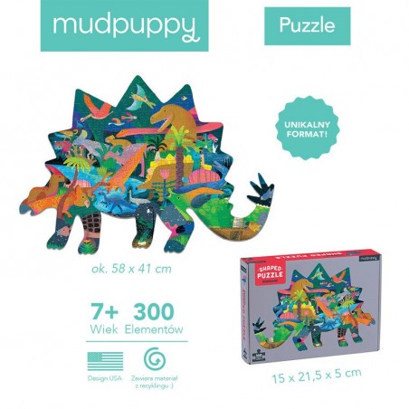Puzzle kształty Dinozaury 300el. - Mudpuppy
