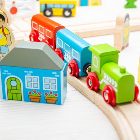 Kolejka drewniana zestaw pociągów z torami Miasto Bigjigs Toys