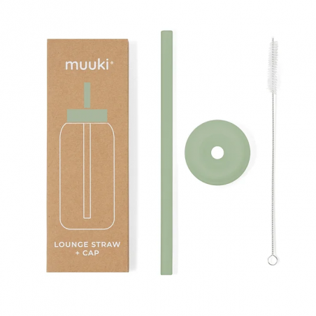 Słomka do Szklanej Butelki Muuki 720 ml Lounge Straw + Cap Silver Sage