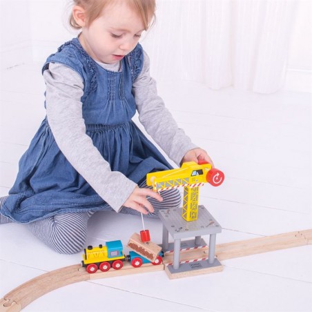 Dźwig towarowy z magnesem żółty 21,5 cm - Bigjigs Rail