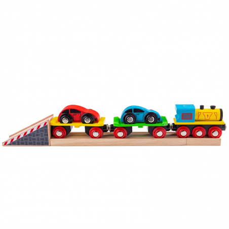 Pociąg laweta z 2 autami - Bigjigs Rail