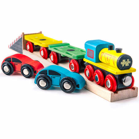 Pociąg laweta z 2 autami - Bigjigs Rail