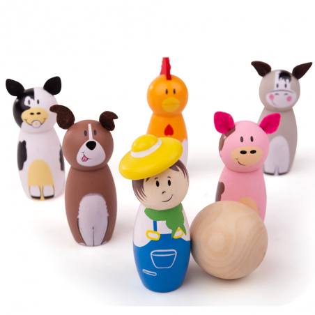 Drewniane Kręgle Zwierzęta z Farmy - Bigjigs Toys