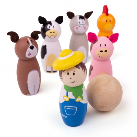 Drewniane Kręgle Zwierzęta z Farmy - Bigjigs Toys