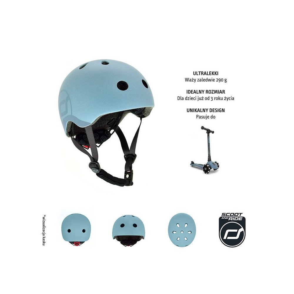 Kask rowerowy dla dzieci z Lampką LED na hulajnogę i rower S-M od 3 lat Steel Scoot & Ride